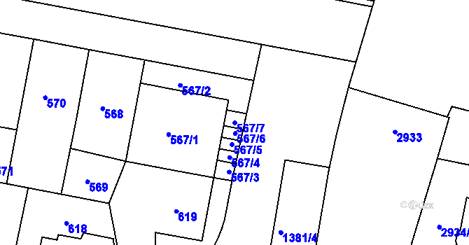 Parcela st. 567/7 v KÚ Řepy, Katastrální mapa