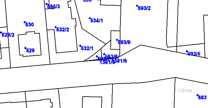 Parcela st. 593/8 v KÚ Řepy, Katastrální mapa