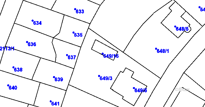 Parcela st. 649/16 v KÚ Ruzyně, Katastrální mapa