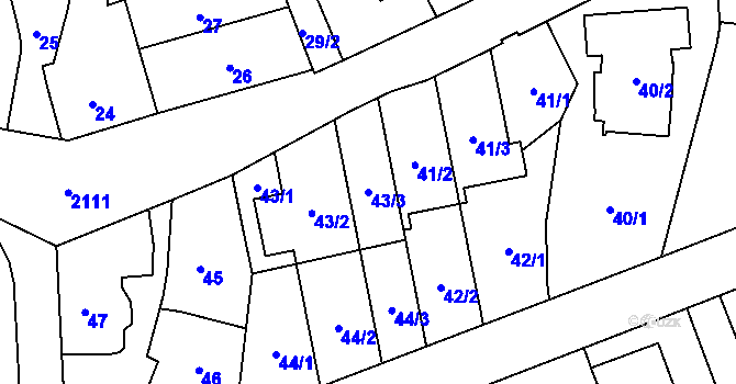 Parcela st. 43/3 v KÚ Ruzyně, Katastrální mapa
