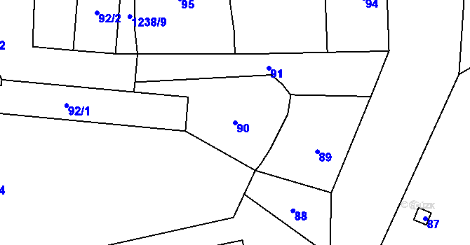 Parcela st. 90 v KÚ Ruzyně, Katastrální mapa