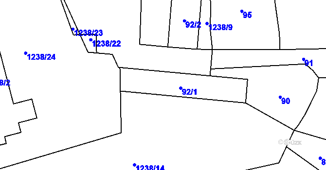 Parcela st. 92/1 v KÚ Ruzyně, Katastrální mapa