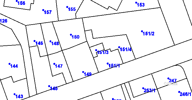 Parcela st. 151/3 v KÚ Ruzyně, Katastrální mapa