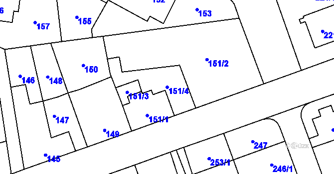 Parcela st. 151/4 v KÚ Ruzyně, Katastrální mapa