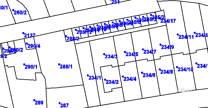 Parcela st. 234/3 v KÚ Ruzyně, Katastrální mapa