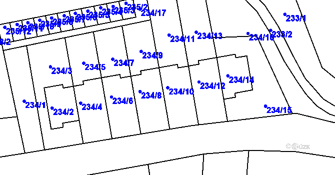 Parcela st. 234/10 v KÚ Ruzyně, Katastrální mapa
