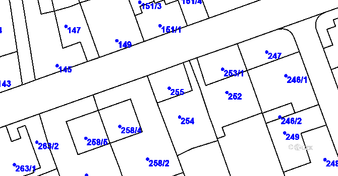 Parcela st. 255 v KÚ Ruzyně, Katastrální mapa