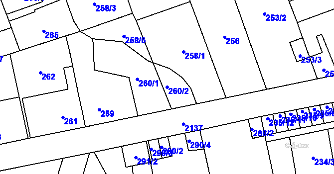 Parcela st. 260/2 v KÚ Ruzyně, Katastrální mapa