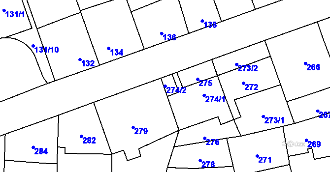 Parcela st. 274/2 v KÚ Ruzyně, Katastrální mapa