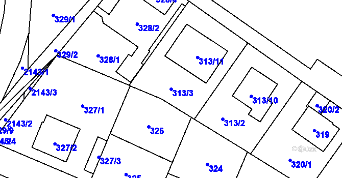 Parcela st. 313/3 v KÚ Ruzyně, Katastrální mapa