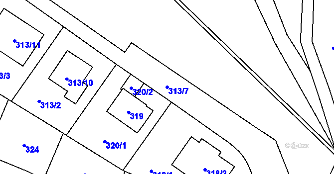Parcela st. 313/7 v KÚ Ruzyně, Katastrální mapa