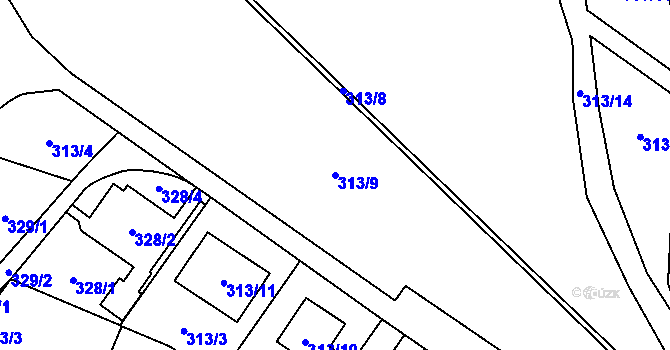 Parcela st. 313/9 v KÚ Ruzyně, Katastrální mapa