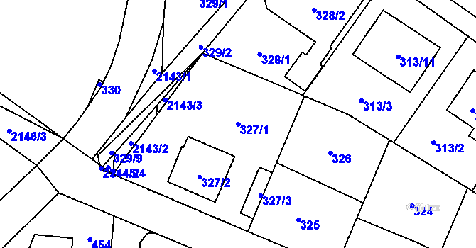 Parcela st. 327/1 v KÚ Ruzyně, Katastrální mapa
