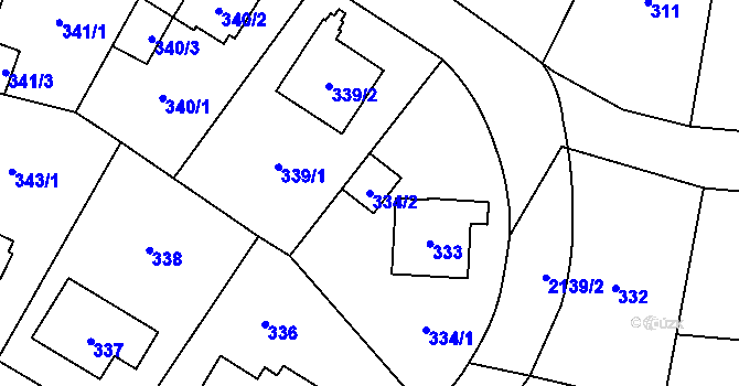 Parcela st. 334/2 v KÚ Ruzyně, Katastrální mapa