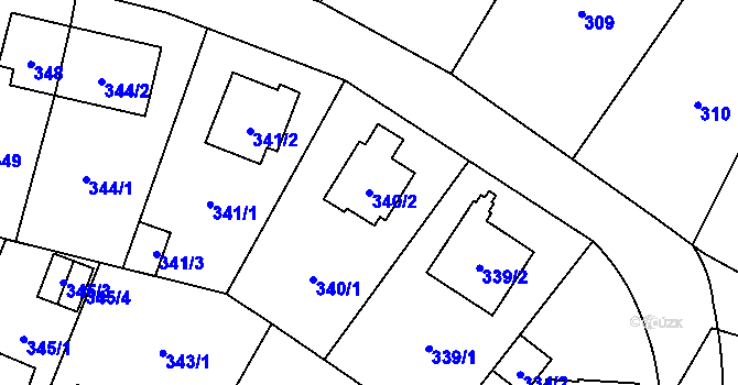 Parcela st. 340/2 v KÚ Ruzyně, Katastrální mapa