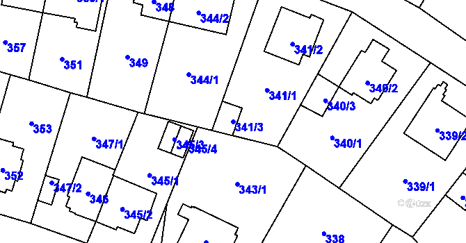 Parcela st. 341/3 v KÚ Ruzyně, Katastrální mapa