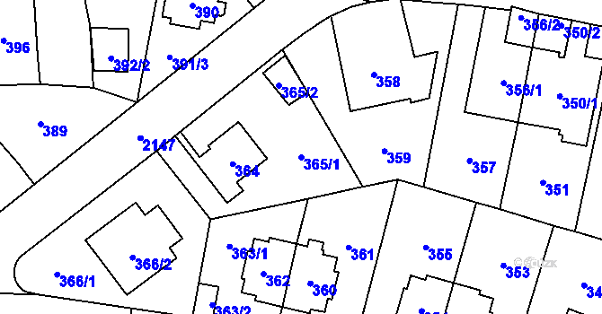 Parcela st. 365/1 v KÚ Ruzyně, Katastrální mapa
