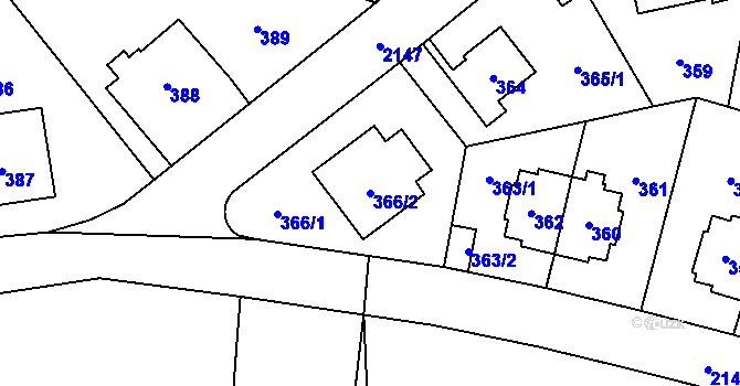 Parcela st. 366/2 v KÚ Ruzyně, Katastrální mapa