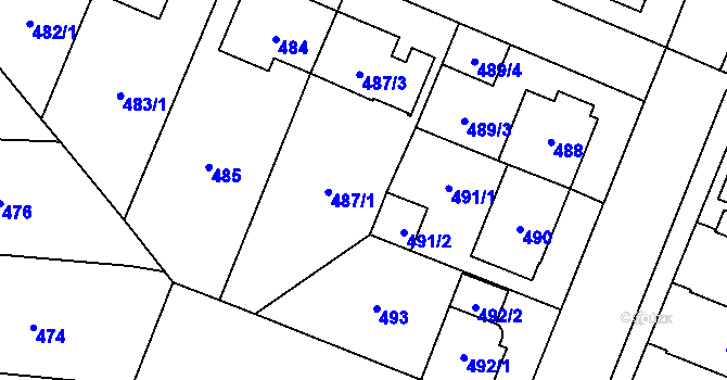 Parcela st. 487/2 v KÚ Ruzyně, Katastrální mapa