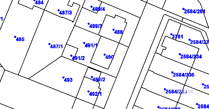 Parcela st. 490 v KÚ Ruzyně, Katastrální mapa