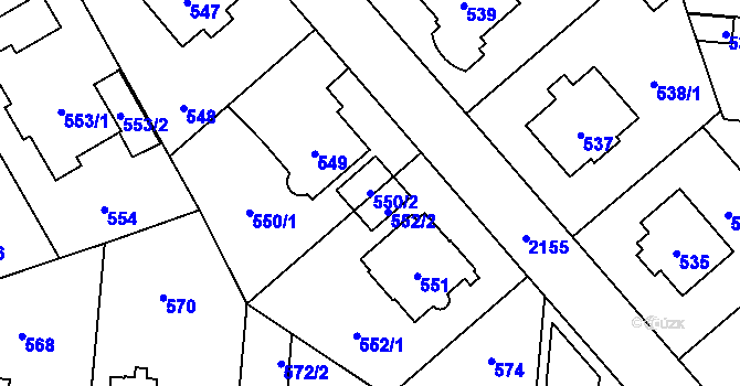 Parcela st. 550/2 v KÚ Ruzyně, Katastrální mapa