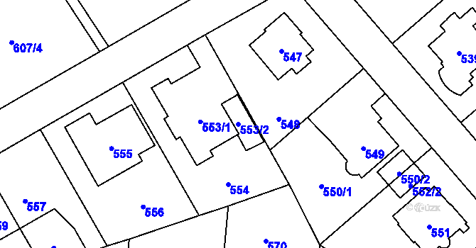 Parcela st. 553/2 v KÚ Ruzyně, Katastrální mapa