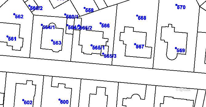 Parcela st. 565/3 v KÚ Ruzyně, Katastrální mapa