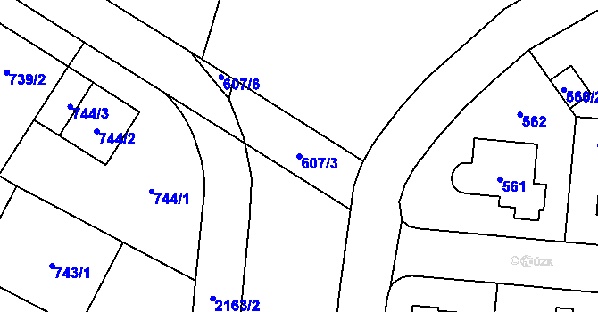 Parcela st. 607/3 v KÚ Ruzyně, Katastrální mapa