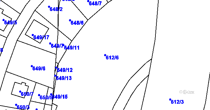 Parcela st. 612/6 v KÚ Ruzyně, Katastrální mapa