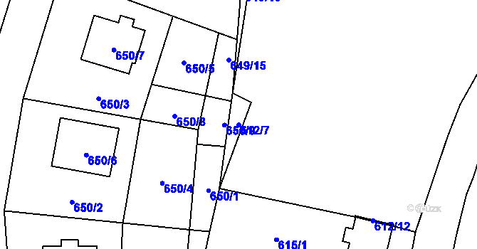 Parcela st. 612/7 v KÚ Ruzyně, Katastrální mapa