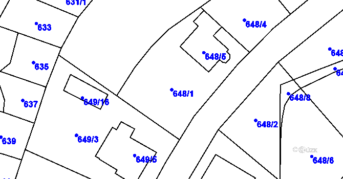 Parcela st. 648/1 v KÚ Ruzyně, Katastrální mapa