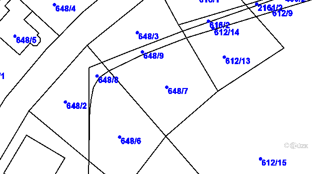 Parcela st. 648/7 v KÚ Ruzyně, Katastrální mapa
