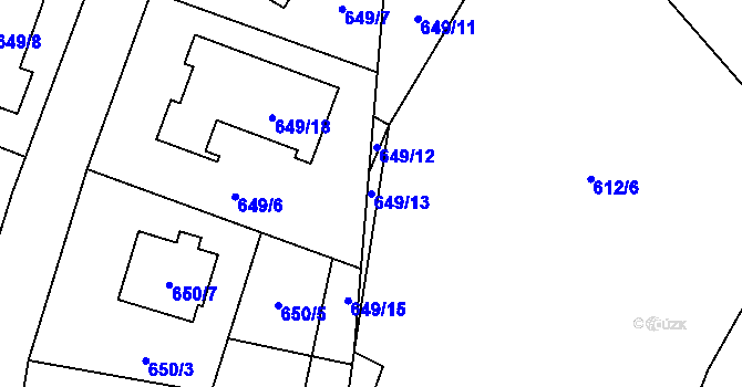 Parcela st. 649/13 v KÚ Ruzyně, Katastrální mapa