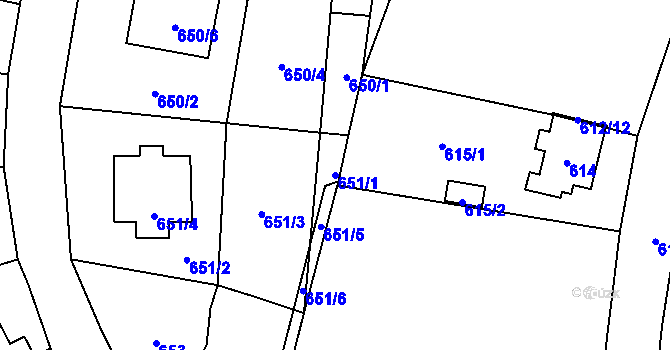 Parcela st. 651/1 v KÚ Ruzyně, Katastrální mapa
