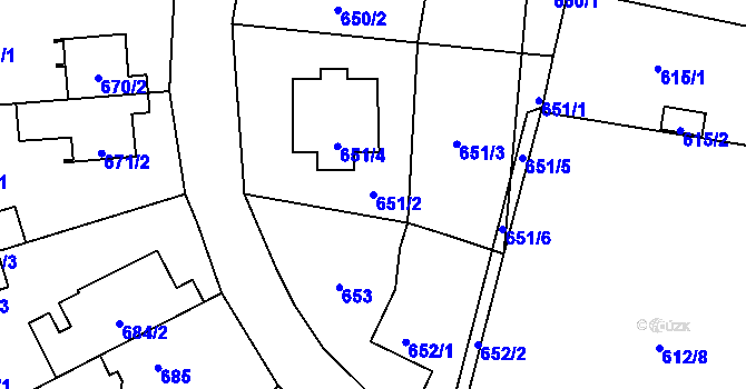 Parcela st. 651/2 v KÚ Ruzyně, Katastrální mapa