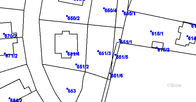 Parcela st. 651/3 v KÚ Ruzyně, Katastrální mapa