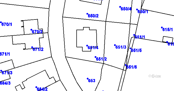 Parcela st. 651/4 v KÚ Ruzyně, Katastrální mapa