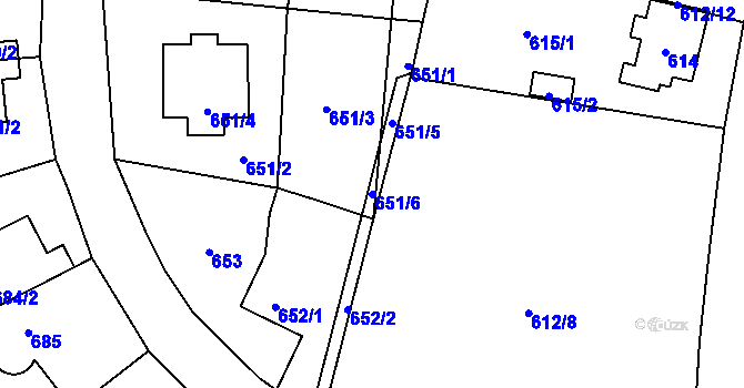 Parcela st. 651/6 v KÚ Ruzyně, Katastrální mapa