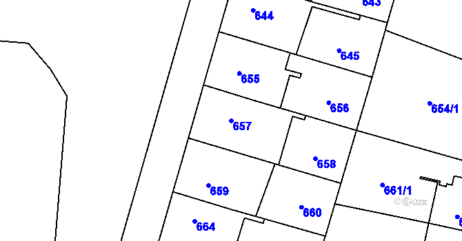 Parcela st. 657 v KÚ Ruzyně, Katastrální mapa