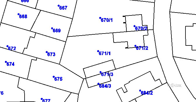 Parcela st. 671/1 v KÚ Ruzyně, Katastrální mapa