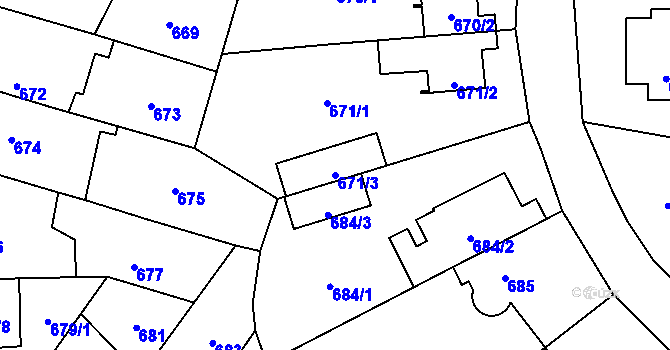 Parcela st. 671/3 v KÚ Ruzyně, Katastrální mapa