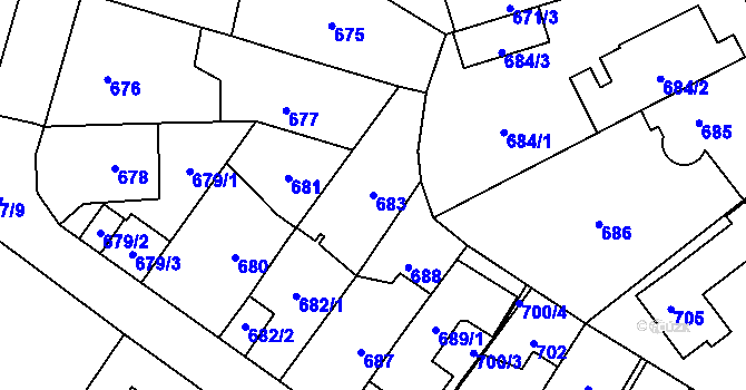 Parcela st. 683 v KÚ Ruzyně, Katastrální mapa