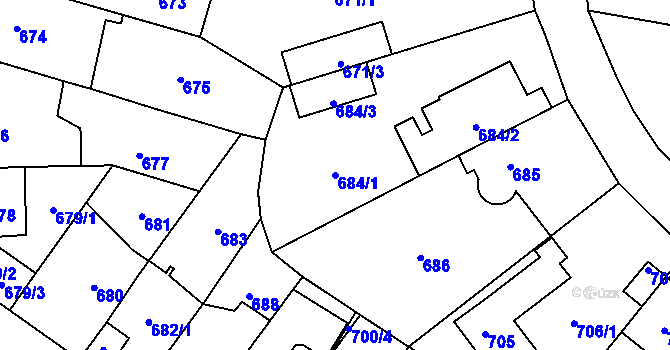 Parcela st. 684/1 v KÚ Ruzyně, Katastrální mapa