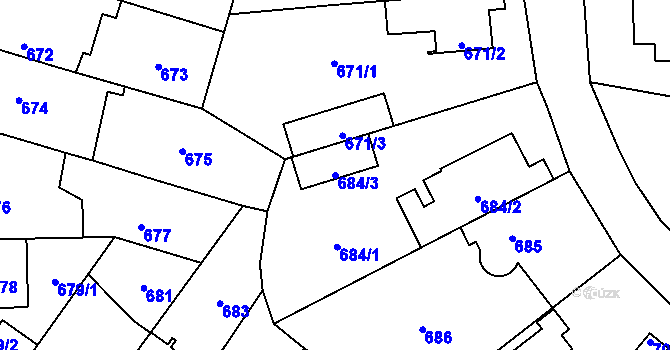 Parcela st. 684/3 v KÚ Ruzyně, Katastrální mapa