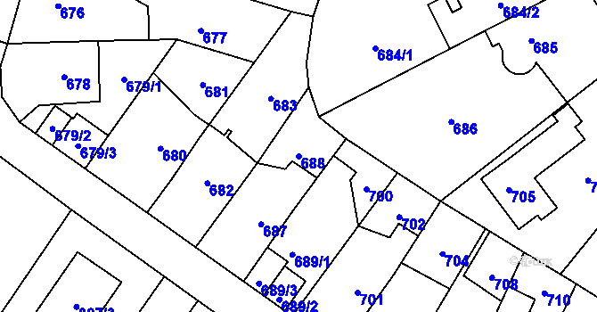 Parcela st. 688 v KÚ Ruzyně, Katastrální mapa