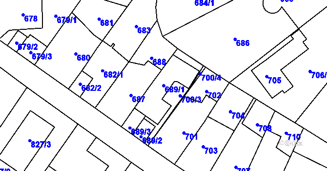 Parcela st. 689/1 v KÚ Ruzyně, Katastrální mapa