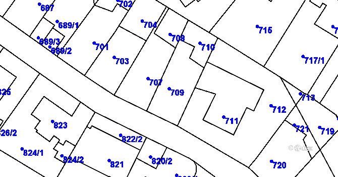 Parcela st. 709 v KÚ Ruzyně, Katastrální mapa