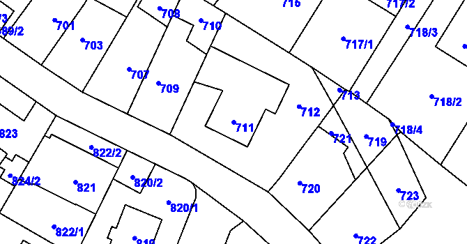 Parcela st. 711 v KÚ Ruzyně, Katastrální mapa
