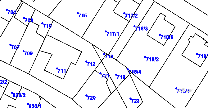 Parcela st. 713 v KÚ Ruzyně, Katastrální mapa