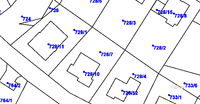 Parcela st. 728/7 v KÚ Ruzyně, Katastrální mapa
